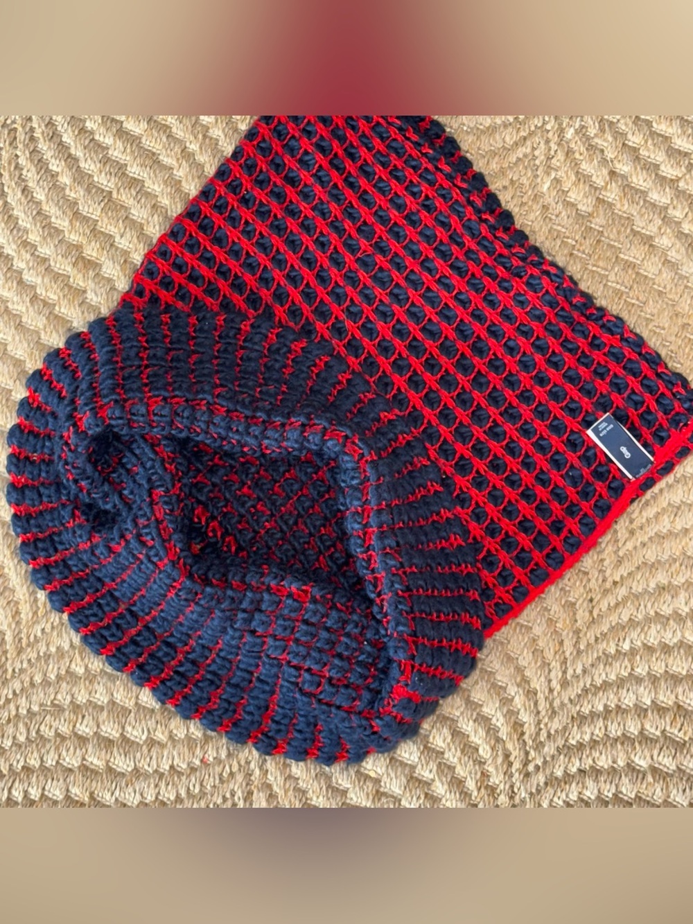 Gap Reversible Chunky Knit Hooded Infinity Scarf in Navy and Red